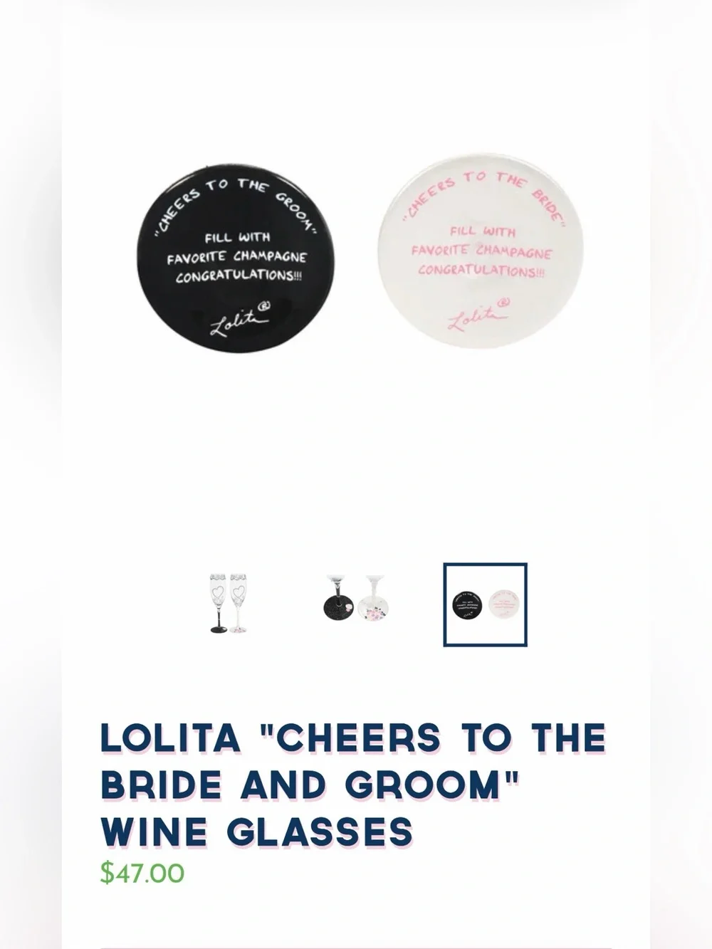 Lolita® “Love My Wine” Bride & Groom Hand-Painted Wine Glass Set